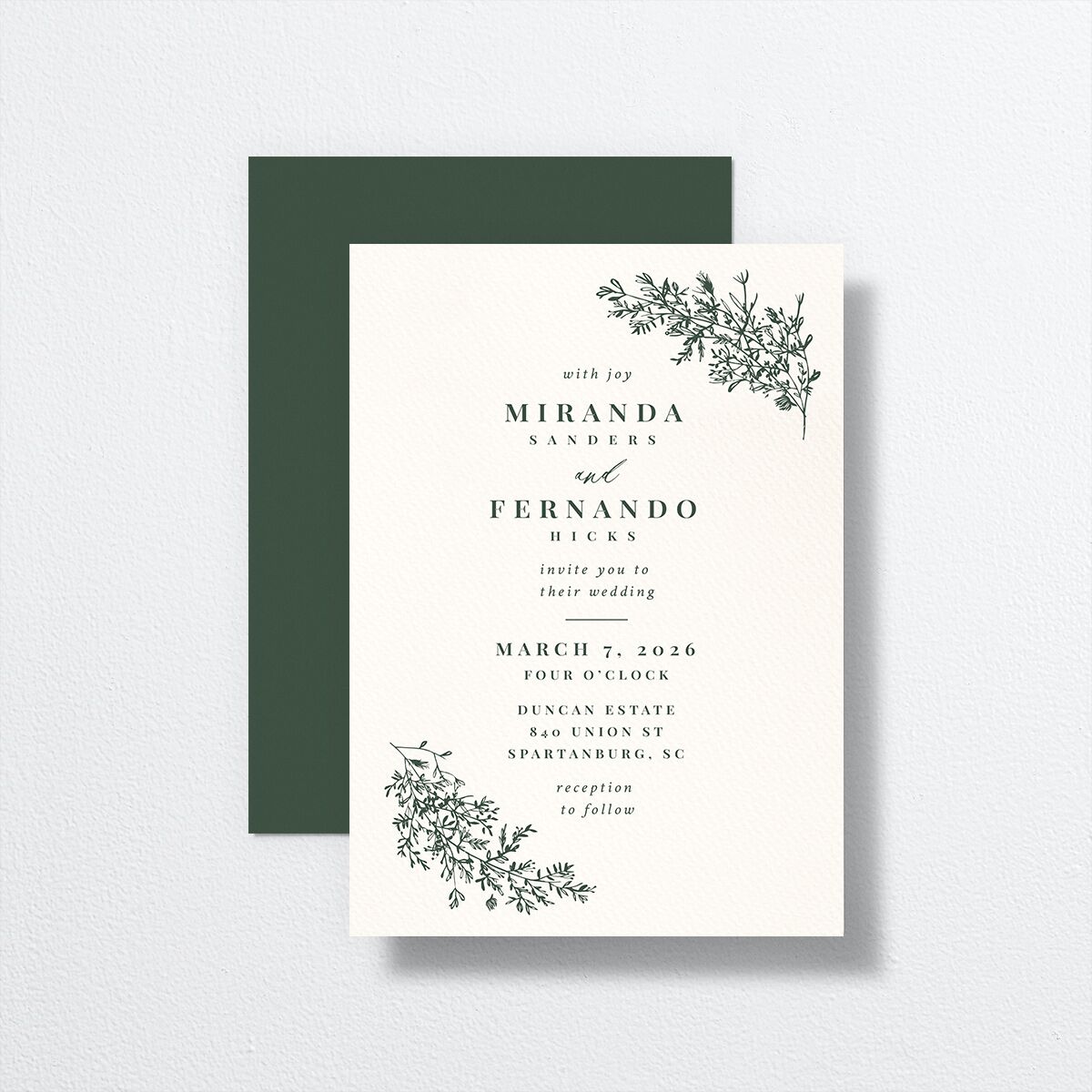 Botanical Branches Wedding Invitations front-and-back