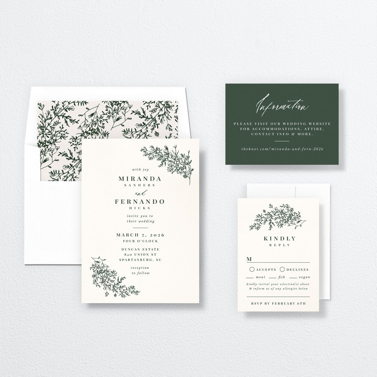 Botanical Branches Wedding Invitations suite