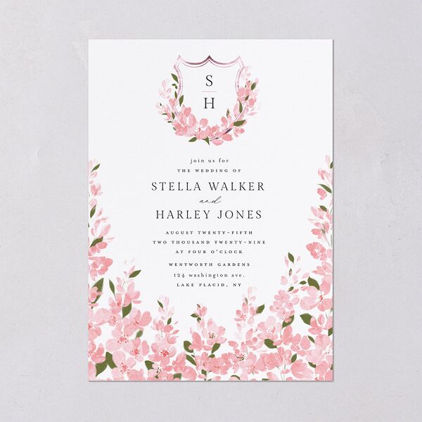 Delphinium Crest Wedding Invitations Shell Pink Signature Blank No Standard