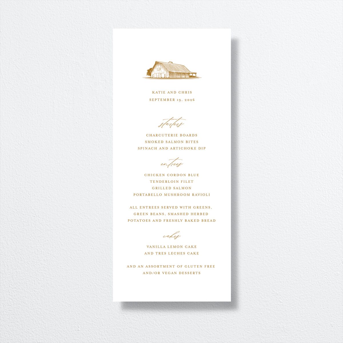 Classic Landscape Menus front in gold