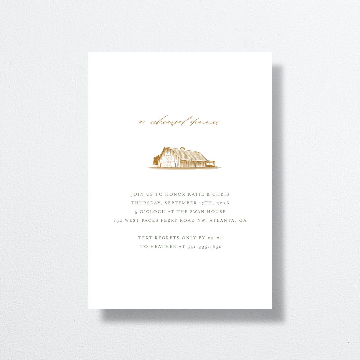 Classic Landscape Rehearsal Dinner Invitations front in gold