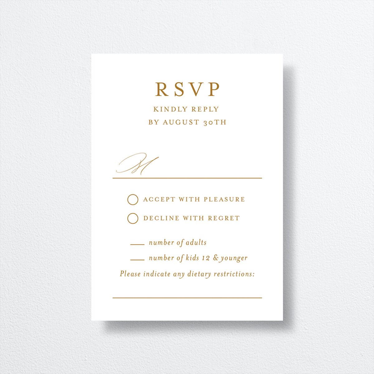Classic Landscape Wedding Response Cards front in gold