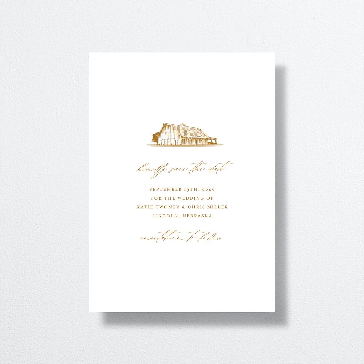 Classic Landscape Save the Date front in gold