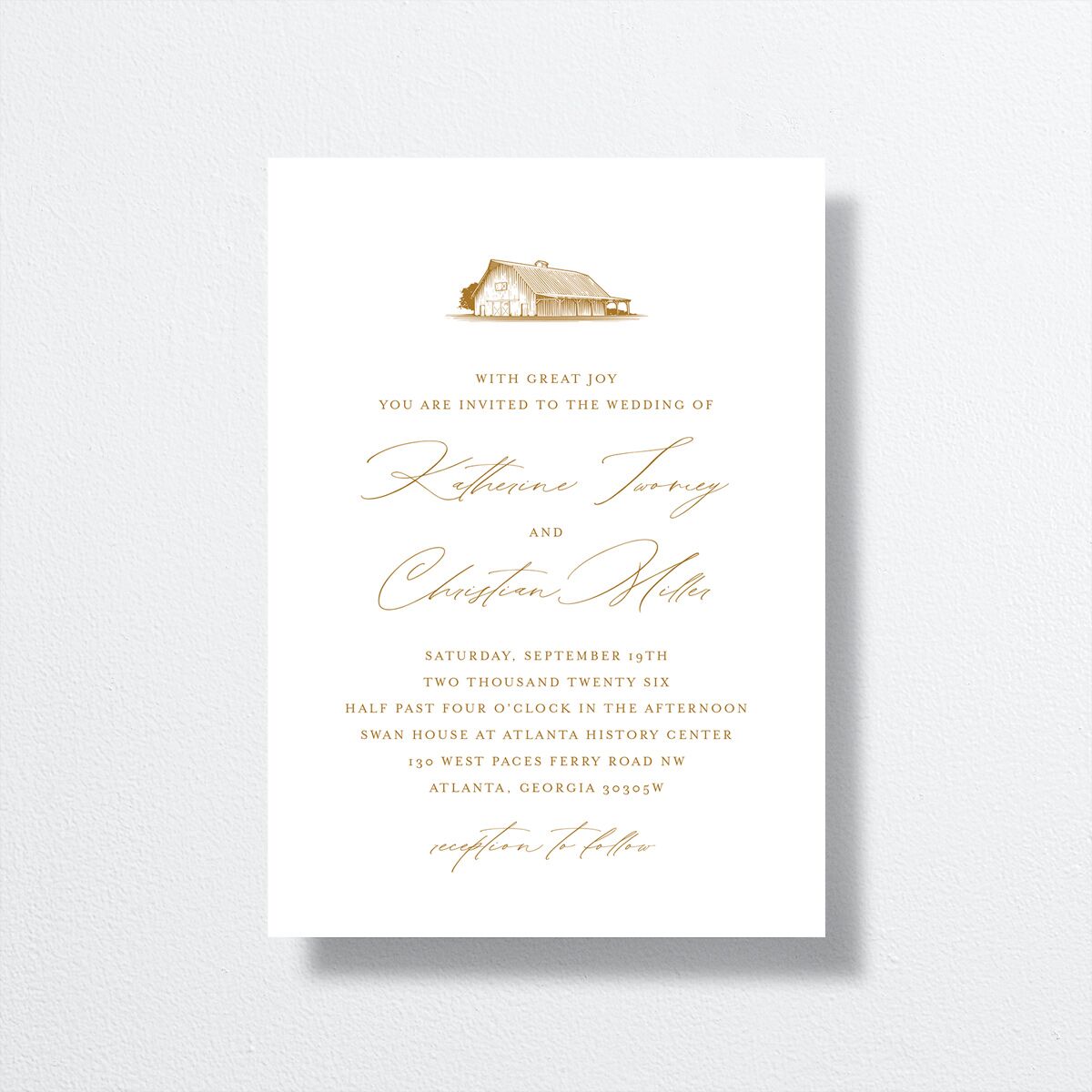 Classic Landscape Wedding Invitations front in gold
