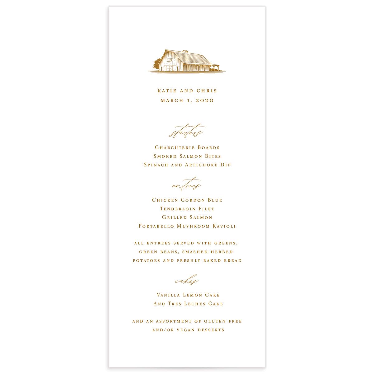 Traditional Landscape Menus front in gold