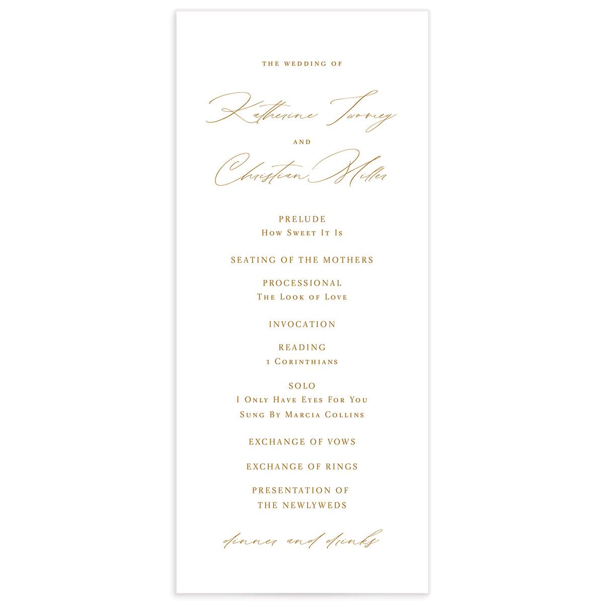 Traditional Landscape Wedding Programs front in gold
