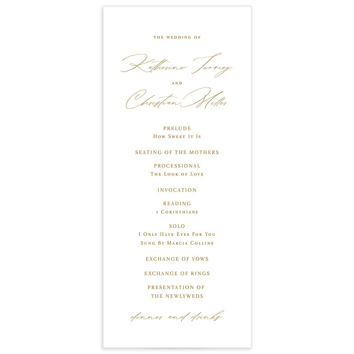 Traditional Landscape Wedding Programs front in gold