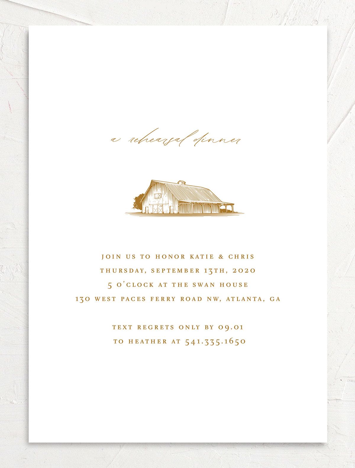Traditional Landscape Rehearsal Dinner Invitations front in gold