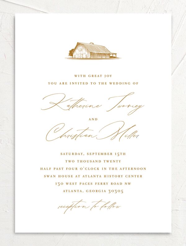 Traditional Landscape Wedding Invitations front in Gold