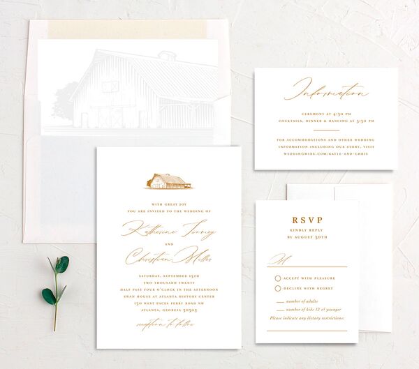 Traditional Landscape Wedding Invitations suite in Gold