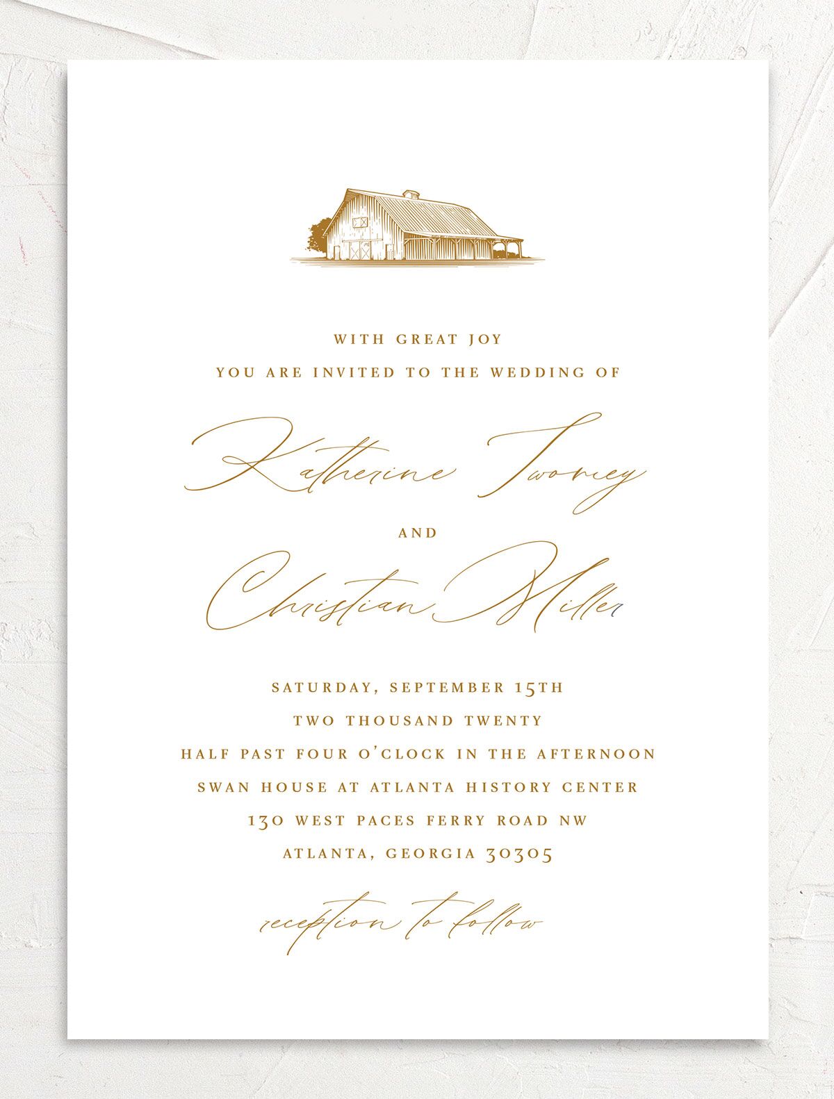 Traditional Landscape Wedding Invitations front in gold