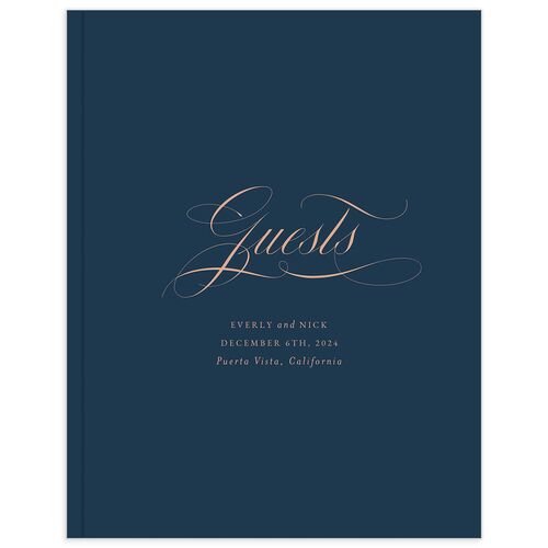 Exquisite Calligraphy Wedding Guest Book French Blue