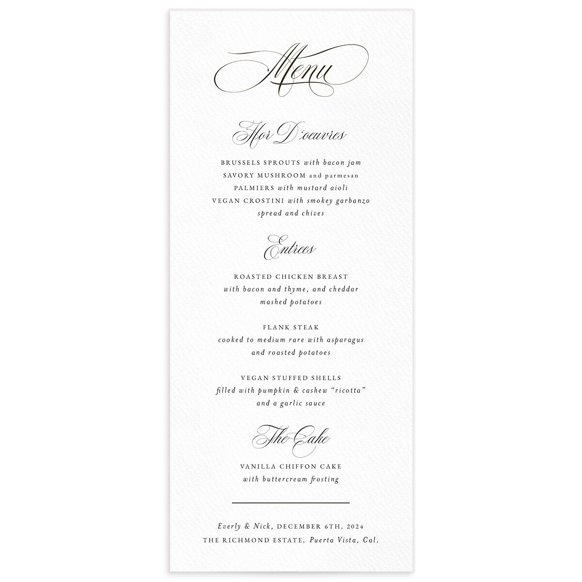 Exquisite Calligraphy Menus