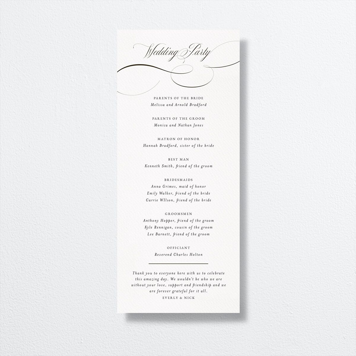 Exquisite Calligraphy Wedding Programs Pure White Signature