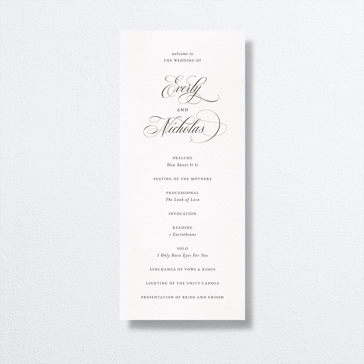 Exquisite Calligraphy Wedding Programs Pure White Signature