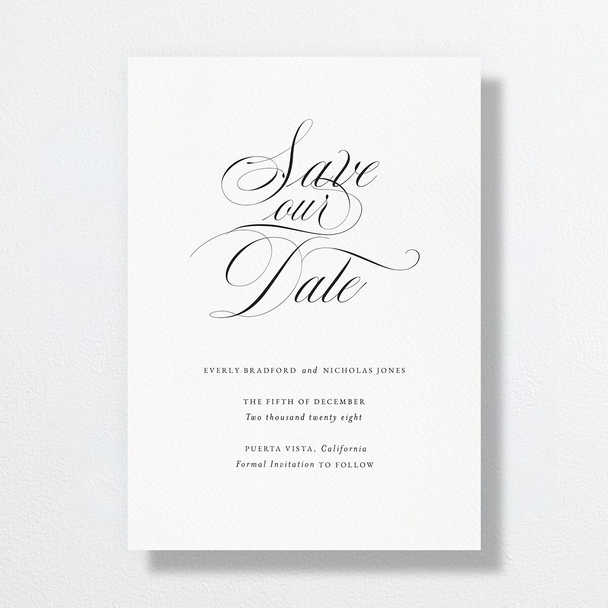 Exquisite Calligraphy Save The Date Cards Pure White Signature smooth No Standard