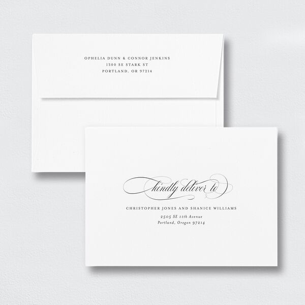 Exquisite Calligraphy Save The Date Card Envelopes White Standard Pure White Both Recipient and Return Addresses Signature