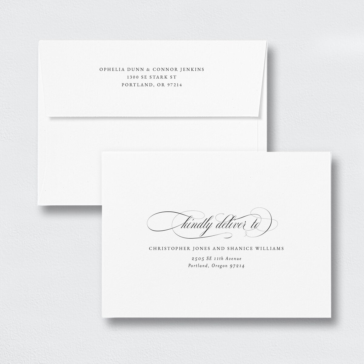 Exquisite Calligraphy Save the Date Petite Card Envelopes White Standard Pure White Both Recipient and Return Addresses Signature