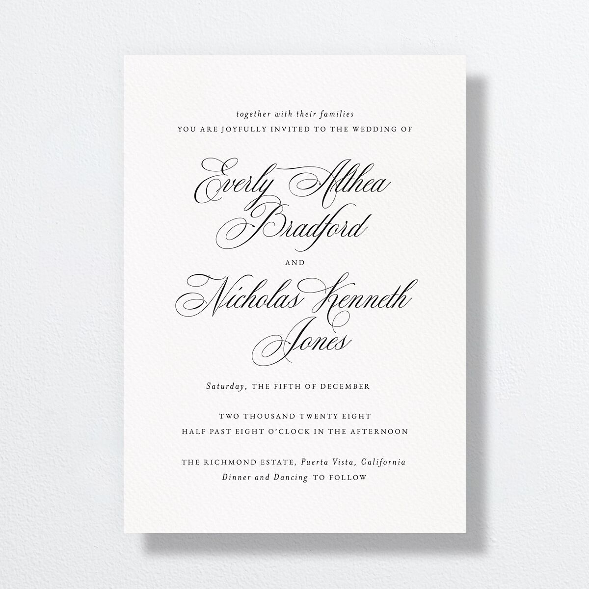 Exquisite Calligraphy Wedding Invitations Pure White Signature No Standard
