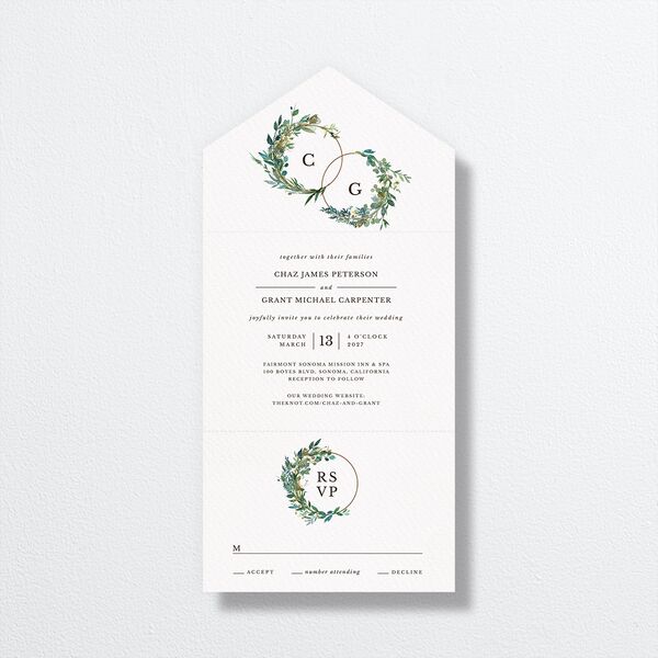Leafy Hoops All-in-One Wedding Invitations Eucalyptus Signature Light Both Recipient and Return Addresses No