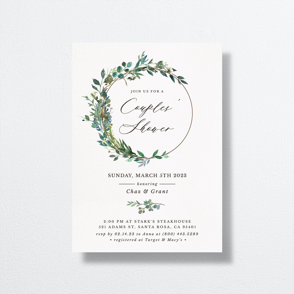 Leafy Hoops Bridal Shower Invitations front
