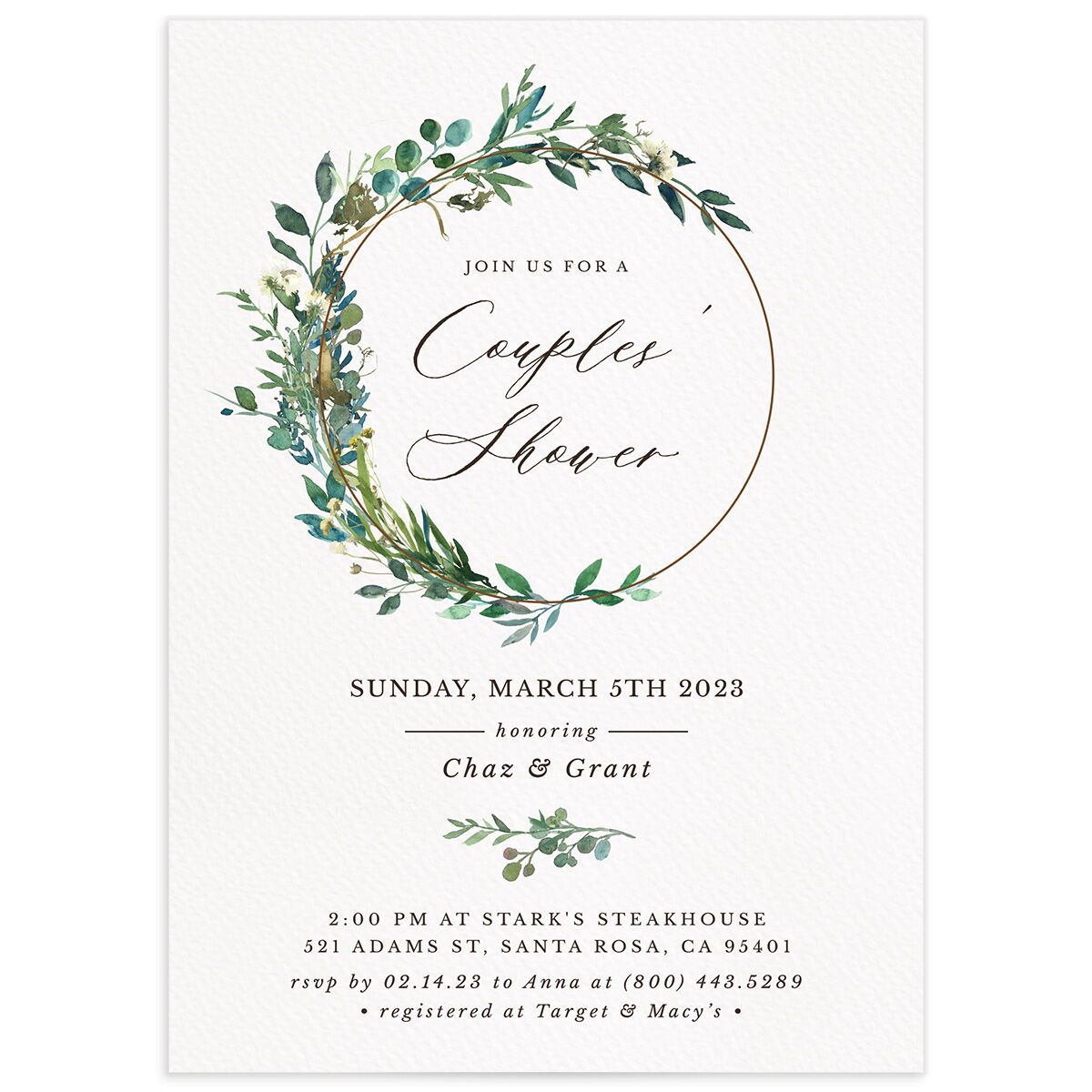 Leafy Hoops Bridal Shower Invitations