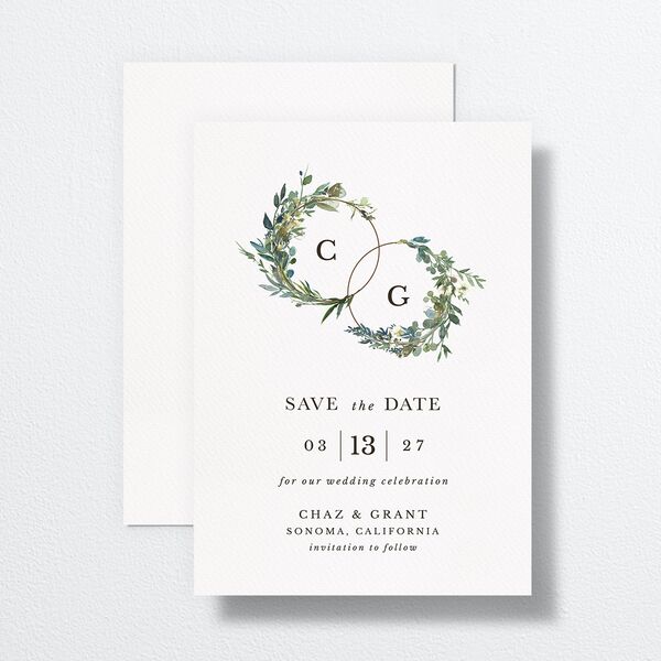 Leafy Hoops Save The Date Cards Eucalyptus Signature smooth No Standard
