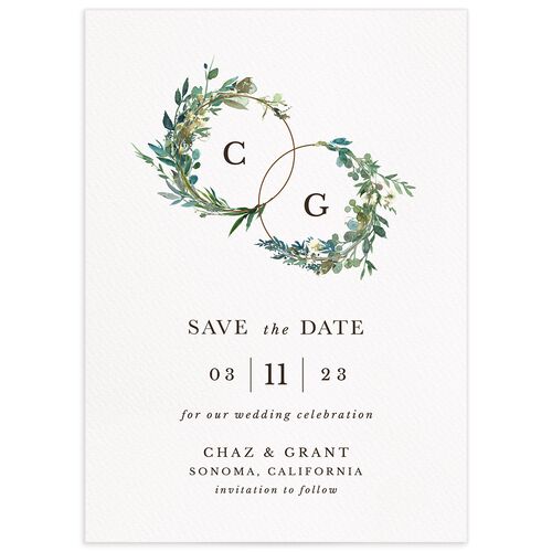 Leafy Hoops Save The Date Cards - Green