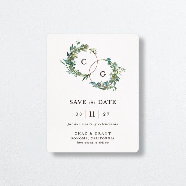 Leafy Hoops Save The Date Magnets front in Green