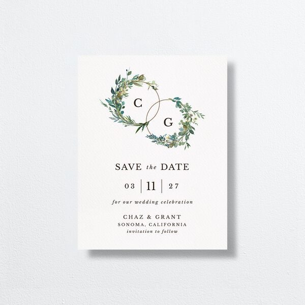 Leafy Hoops Save the Date Petite Cards front in Green