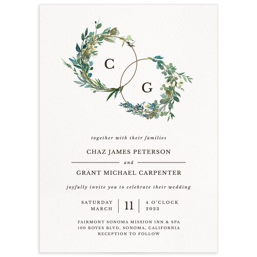Leafy Hoops Wedding Invitations - Green