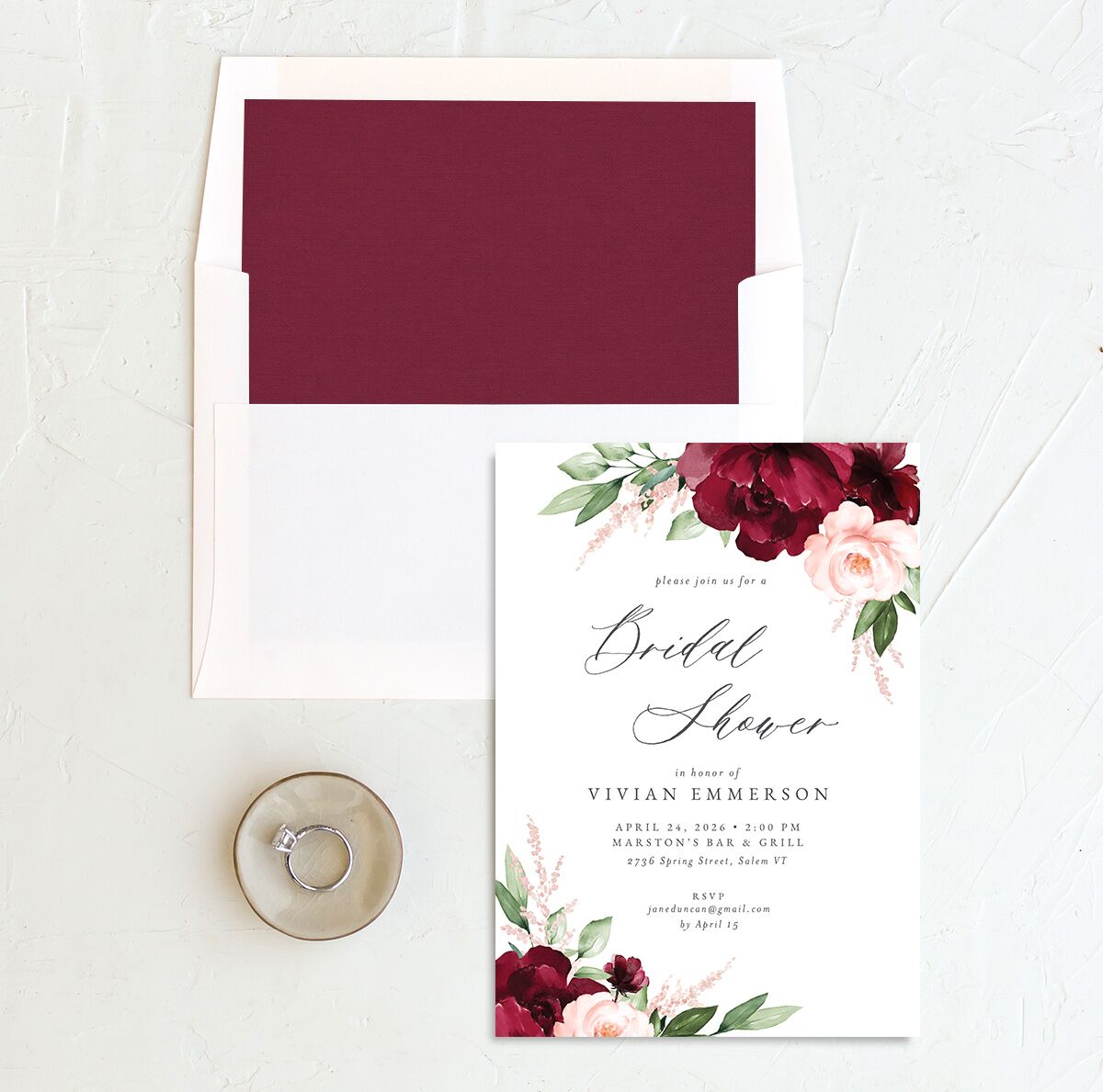 Beloved Floral Bridal Shower Invitations Dark Berry Signature