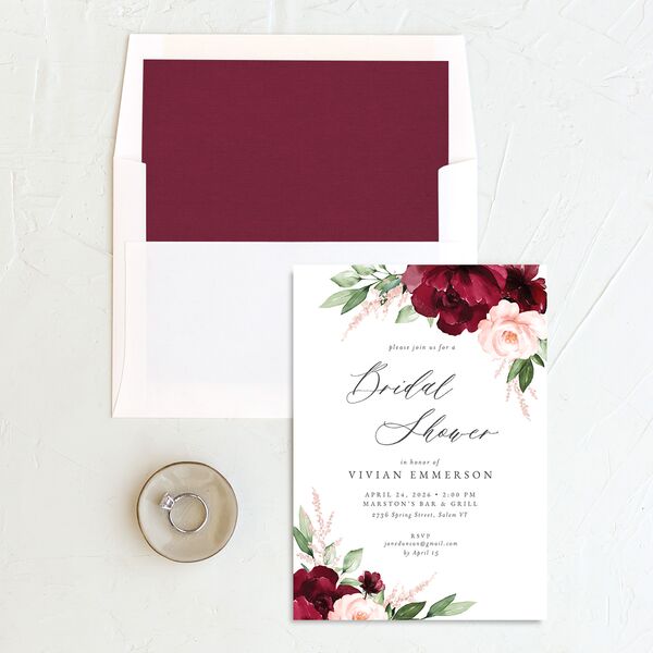 Beloved Floral Bridal Shower Invitations Dark Berry Signature