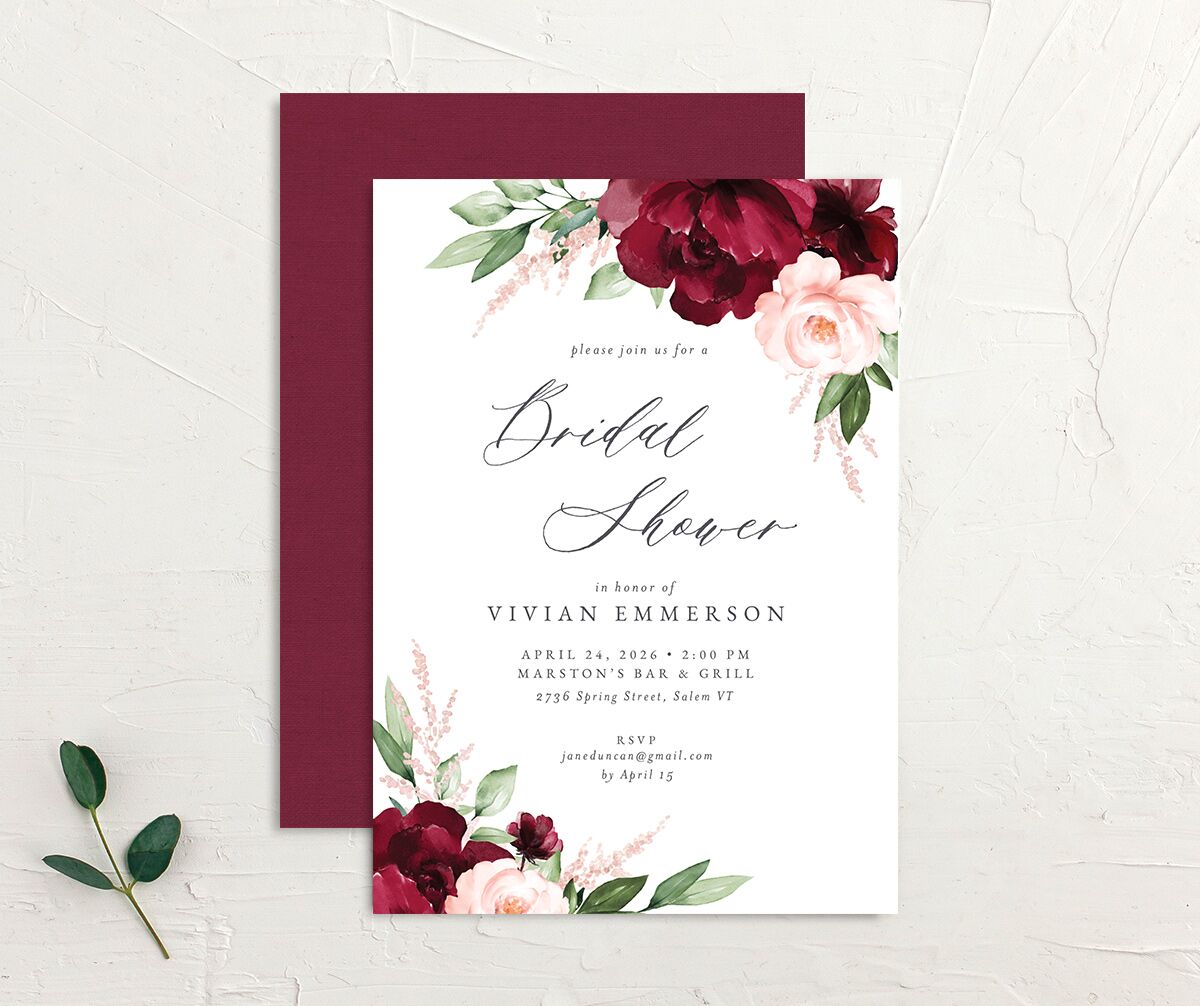 Beloved Floral Bridal Shower Invitations Dark Berry Signature