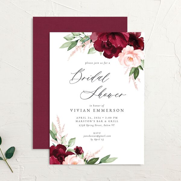 Beloved Floral Bridal Shower Invitations Dark Berry Signature