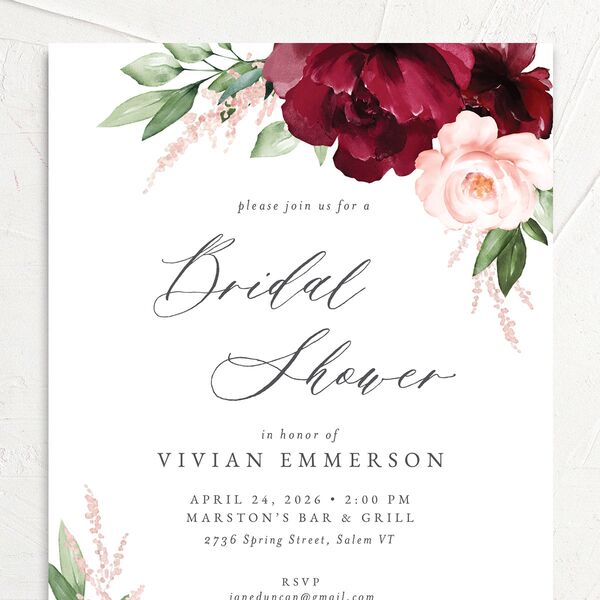 Beloved Floral Bridal Shower Invitations Dark Berry Signature