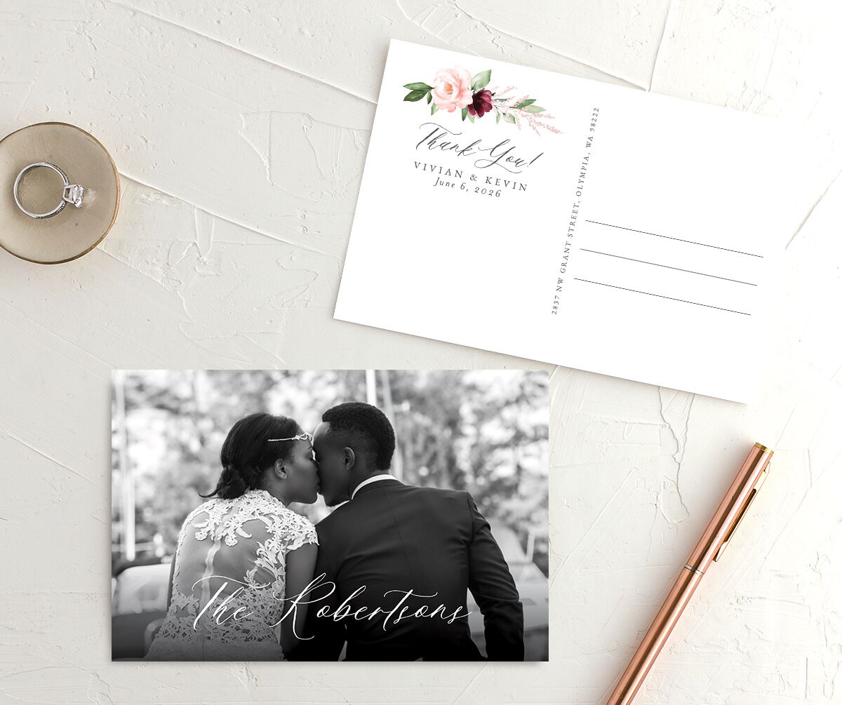 Beloved Floral Thank You Postcards Dark Berry