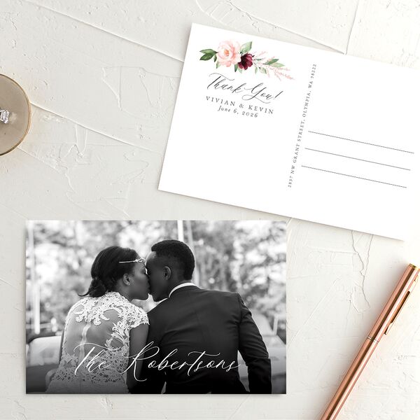 Beloved Floral Thank You Postcards Dark Berry