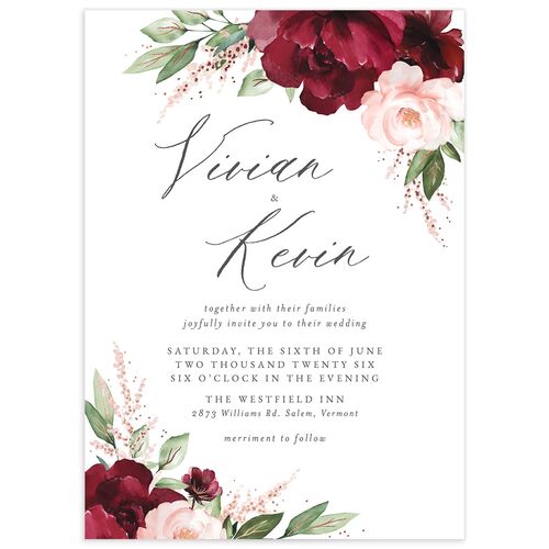 Beloved Floral Foil Wedding Invitations - Red