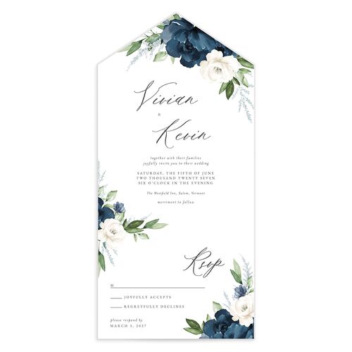 Beloved Floral All-in-One Wedding Invitations Moody Blue Signature Light Both Recipient and Return Addresses No
