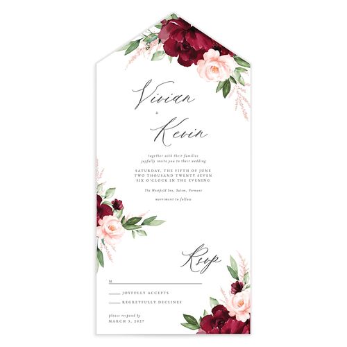 Beloved Floral All-in-One Wedding Invitations - Red