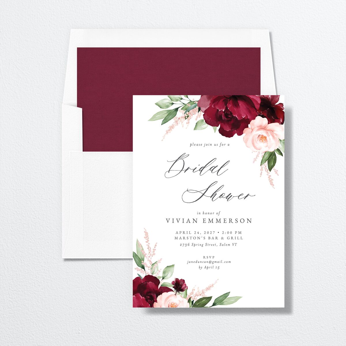 Beloved Floral Bridal Shower Invitations Dark Berry Signature Standard
