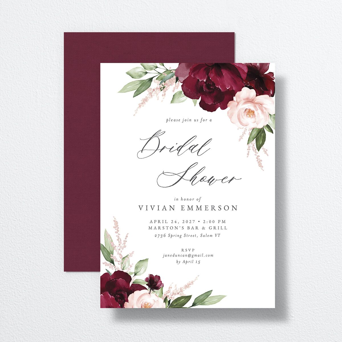 Beloved Floral Bridal Shower Invitations Dark Berry Signature Standard