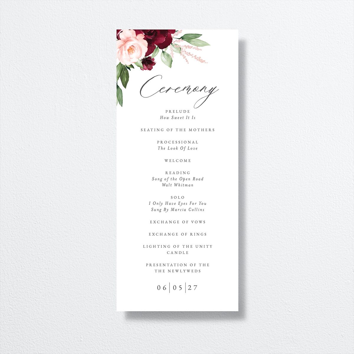 Beloved Floral Wedding Programs front in red