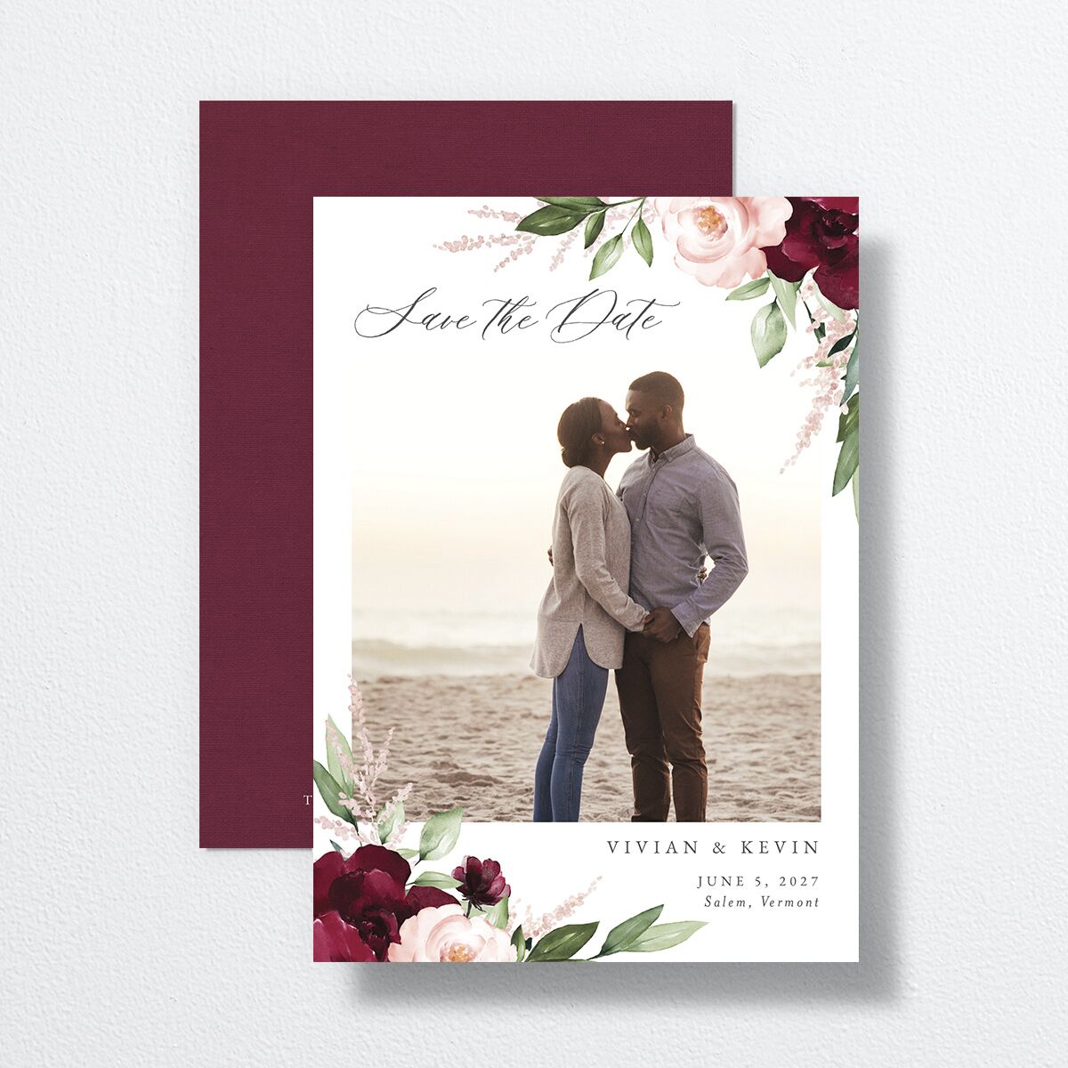 Beloved Floral Save The Date Cards Dark Berry Signature smooth No Standard