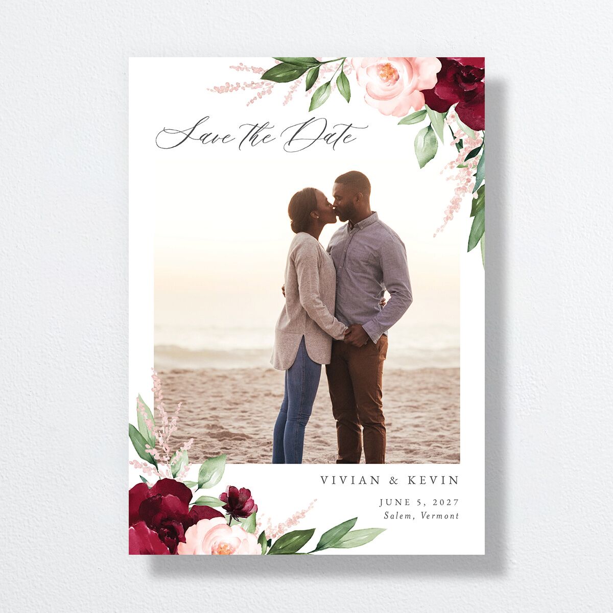 Beloved Floral Save The Date Cards Dark Berry Signature smooth No Standard