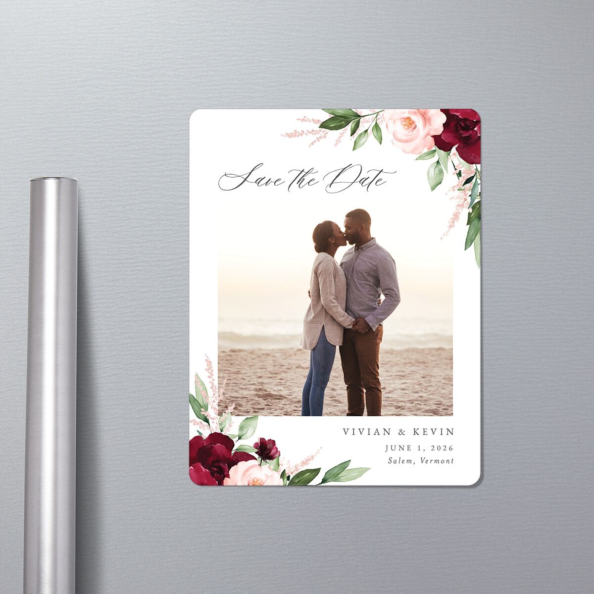 Beloved Floral Save The Date Magnets in-situ in Red