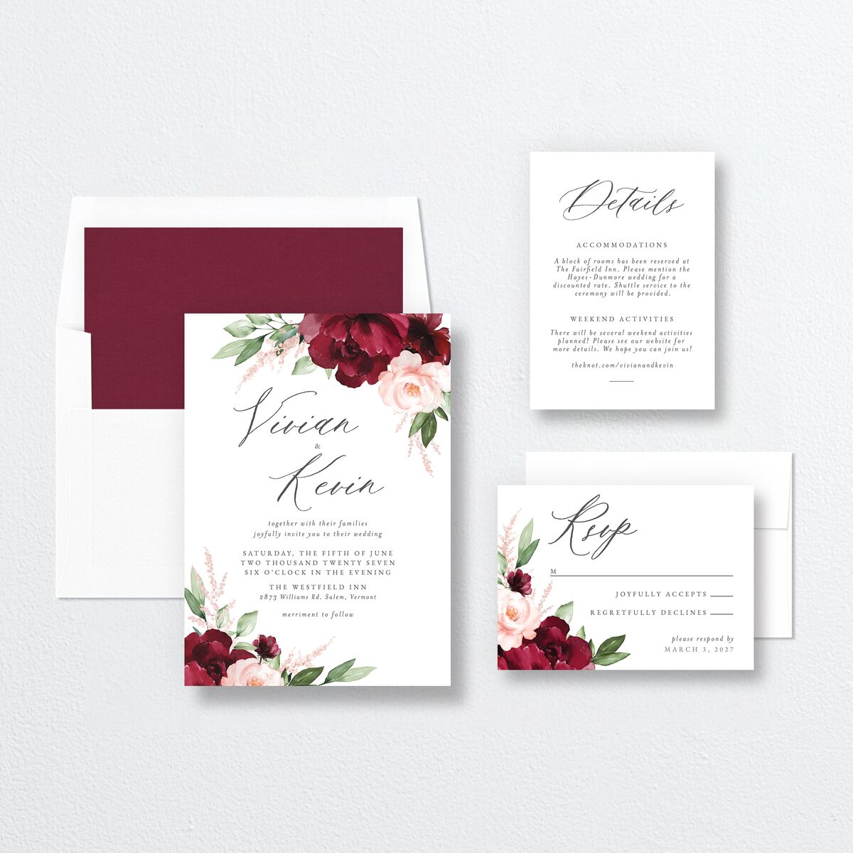 Beloved Floral Wedding Invitations Dark Berry Signature No Standard
