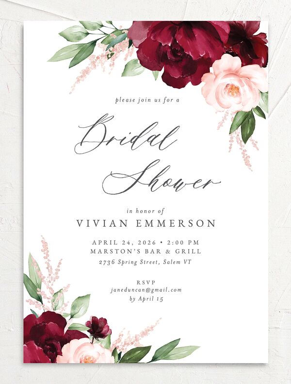 Painted Florals Bridal Shower Invitations front in Red