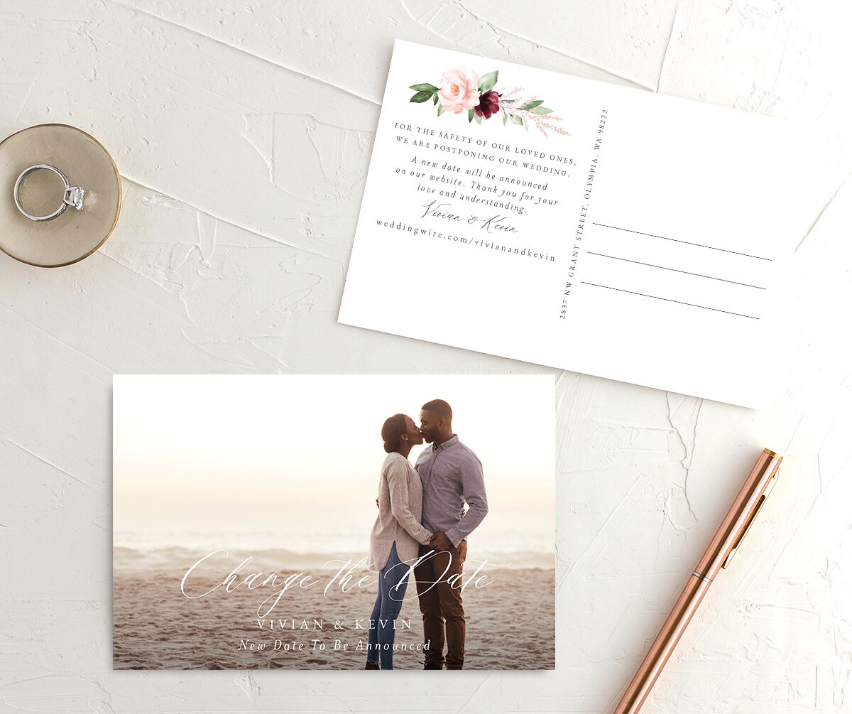 Painted Florals Change the Date Postcards Ruby